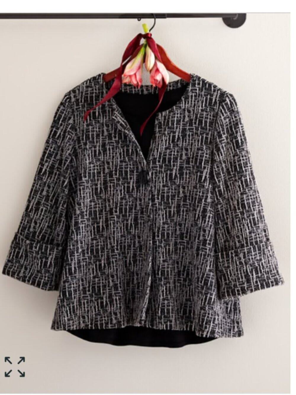 Yushi Textured Lagenlook Crosshatch Swing Jacket Womens Size M Button Front